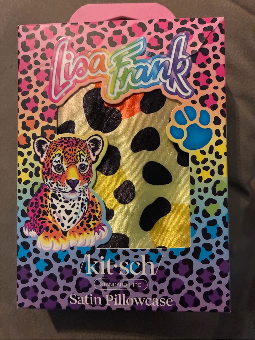 Lisa Frank Yellow Satin Leopard Pillowcase with Rainbow Packaging